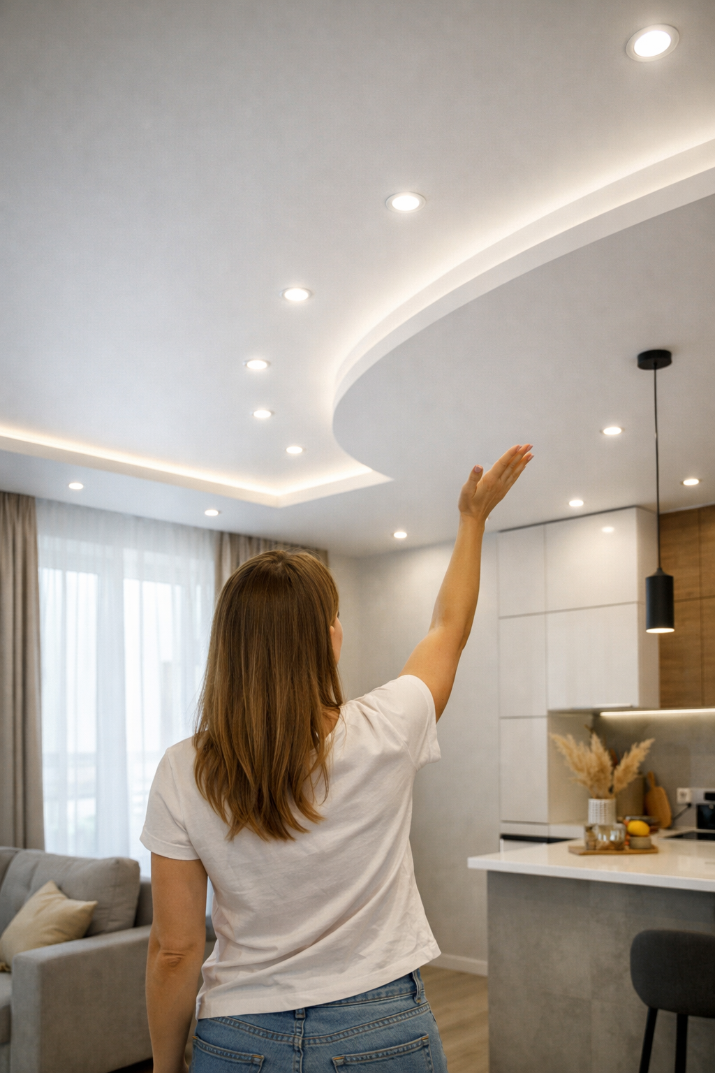 Дизайнерский потолок в гостиной